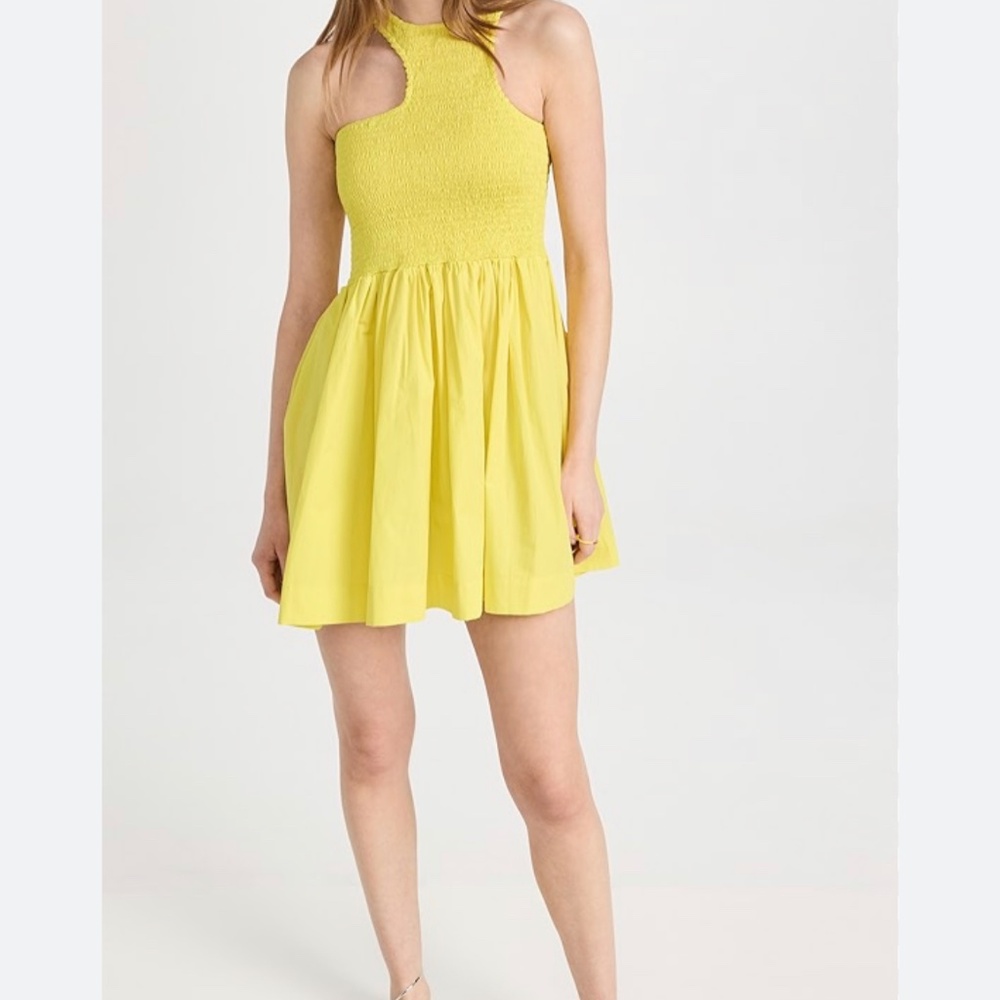 S/W/F yellow asymmetrical cut out mini dress